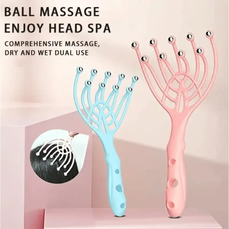 ZenClaw Handheld Scalp Head Massager 5-Finger Steel Ball Relaxation Tool for Stress Relief & Hair Care